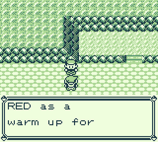 Viridian Gym, dialog reads RED as a warm up for
